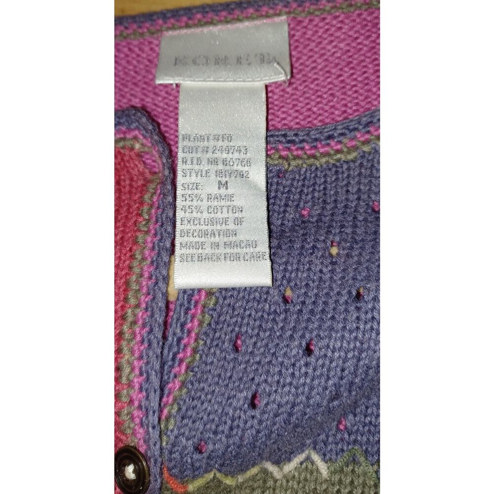 Vintage Koret Patchwork Cardigan Floral Embroidered Size Medium Cotton Blend - Picture 6 of 7